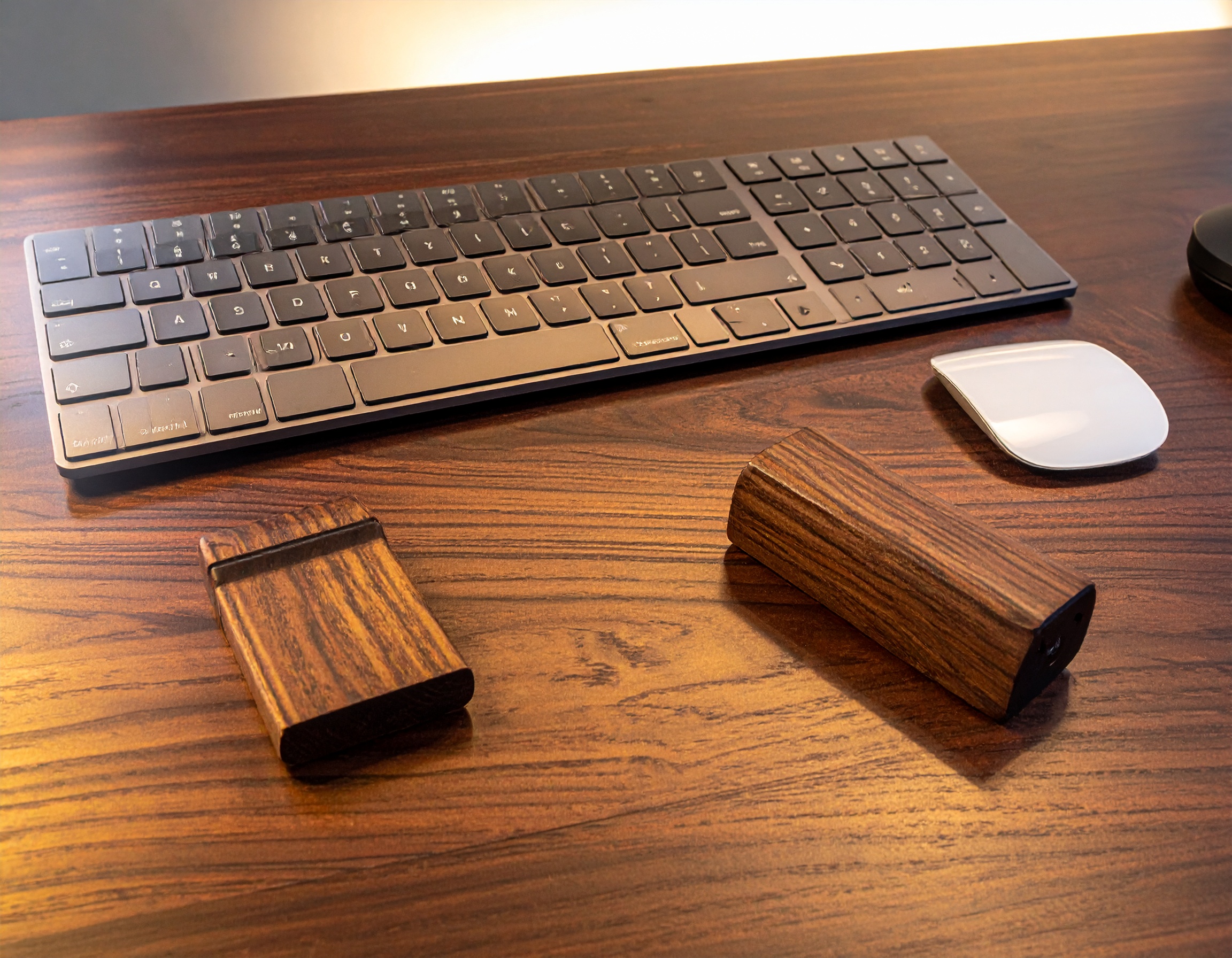 Keyboard setup with walnut accessories