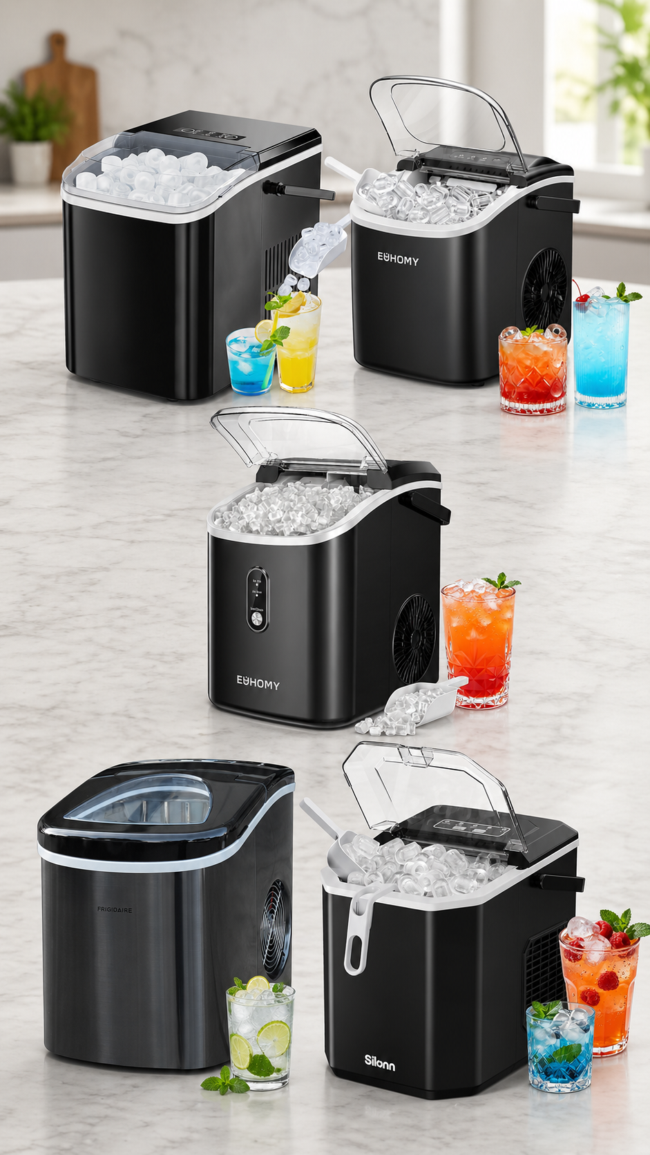 Five countertop ice makers for small kitchens comparison collage