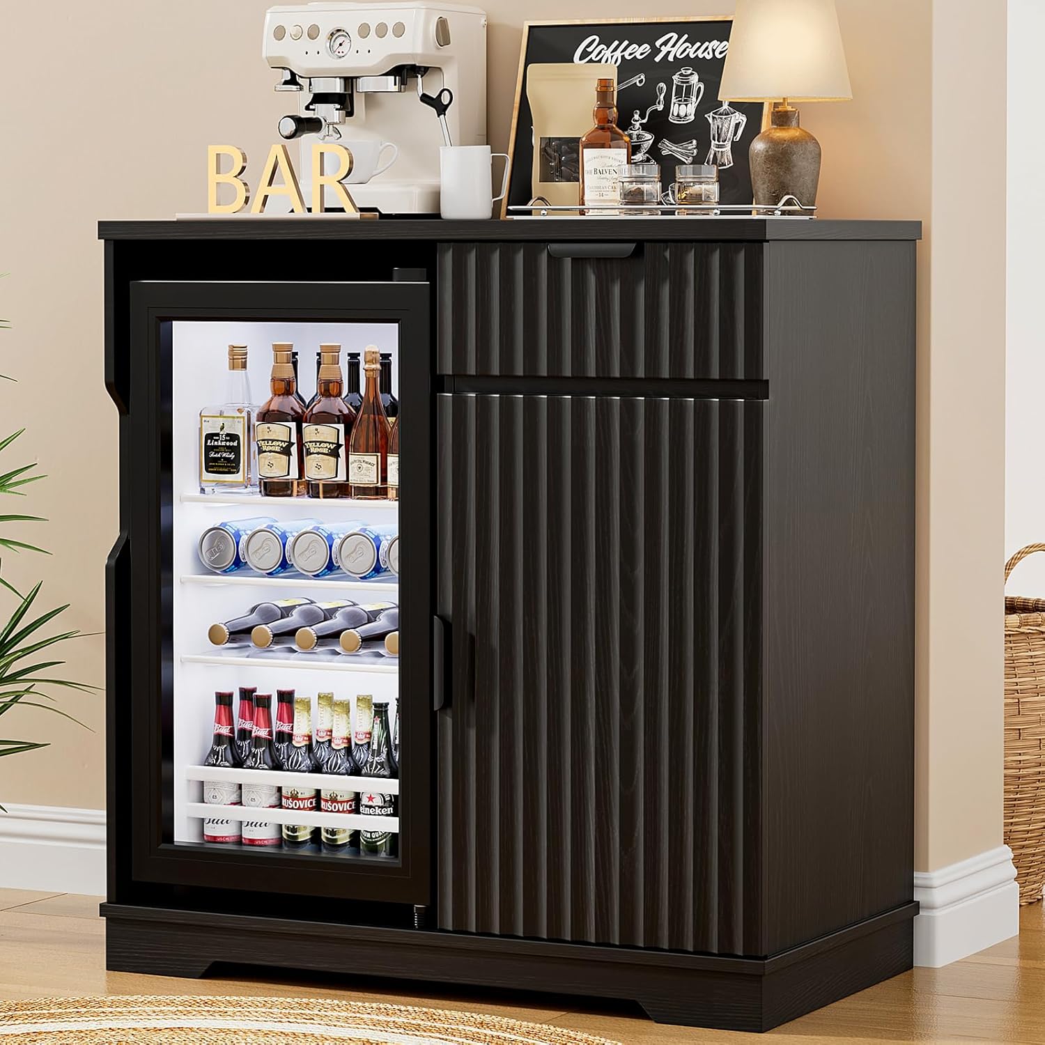 Aauro Home coffee bar cabinet with beverage refrigerator