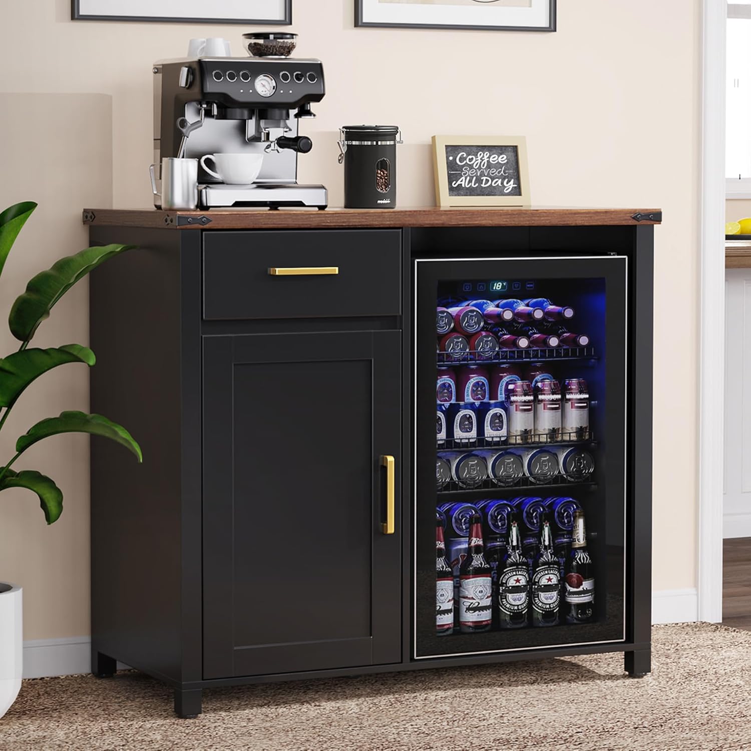 GDLF coffee bar cabinet stand with beverage fridge