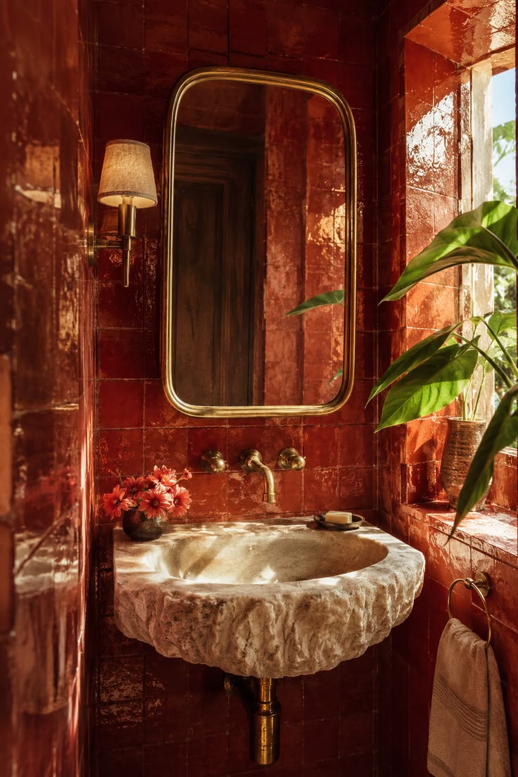 Luxury Bathroom Aesthetic: Stone Vessel Sinks and Brass Details for a Hotel-Like Look