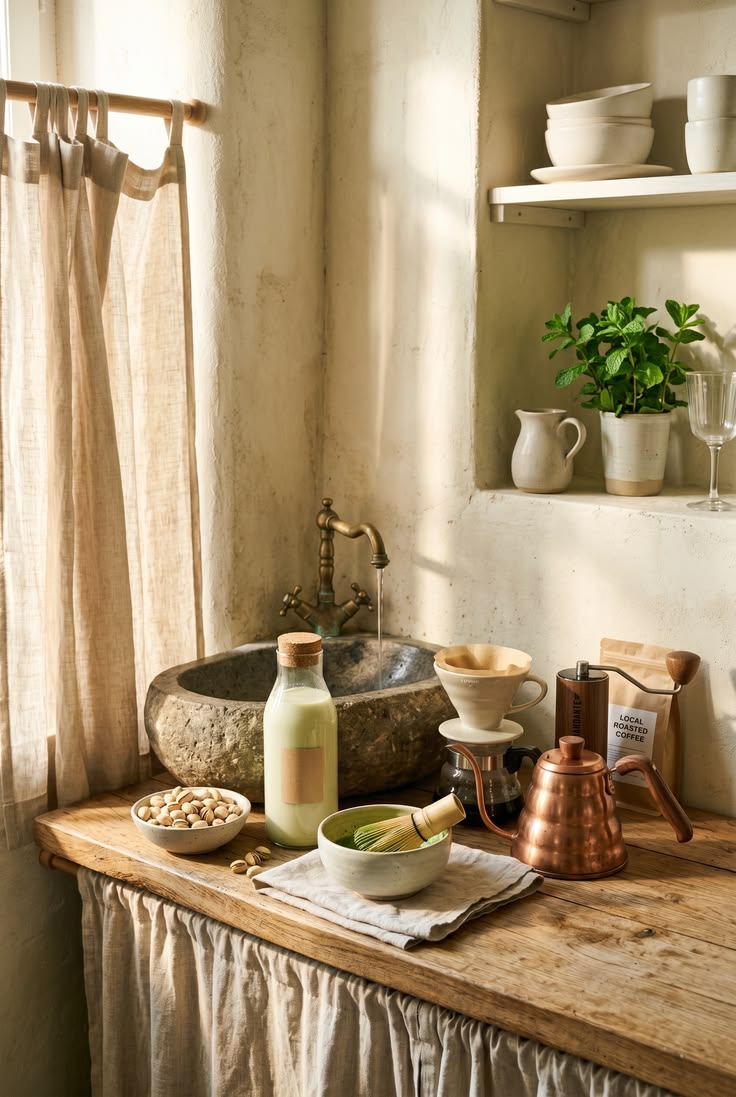 A Coffee Corner at Home: A Ceramic and Bamboo Set for the Matcha Ritual