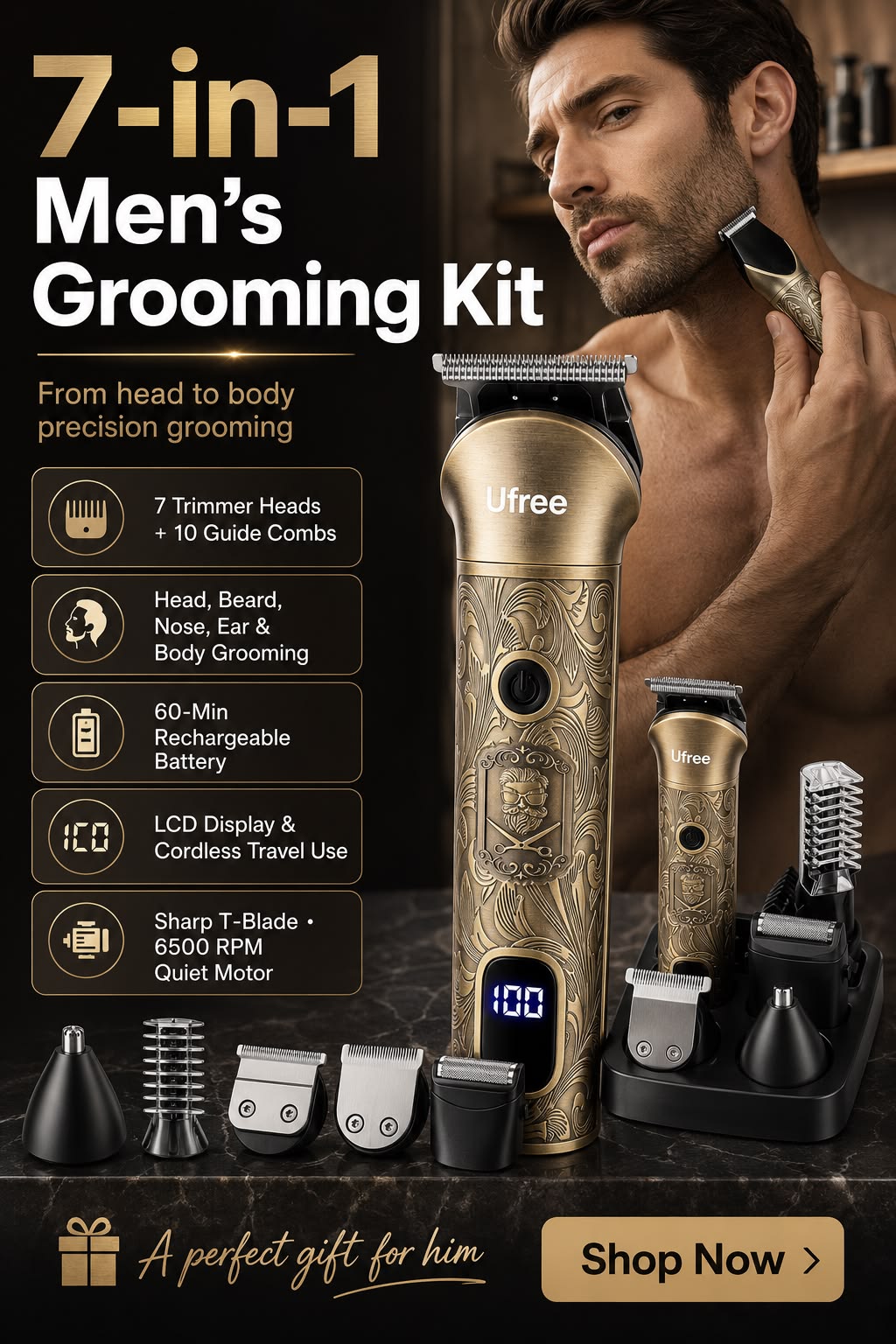 7-in-1 Men’s Grooming Kit for Head-to-Body Precision